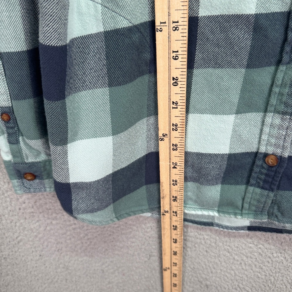 LL Bean Top Womens L Teal Navy Plaid Relaxed Fit Flannel Shirt Cotton Country - Picture 9 of 12
